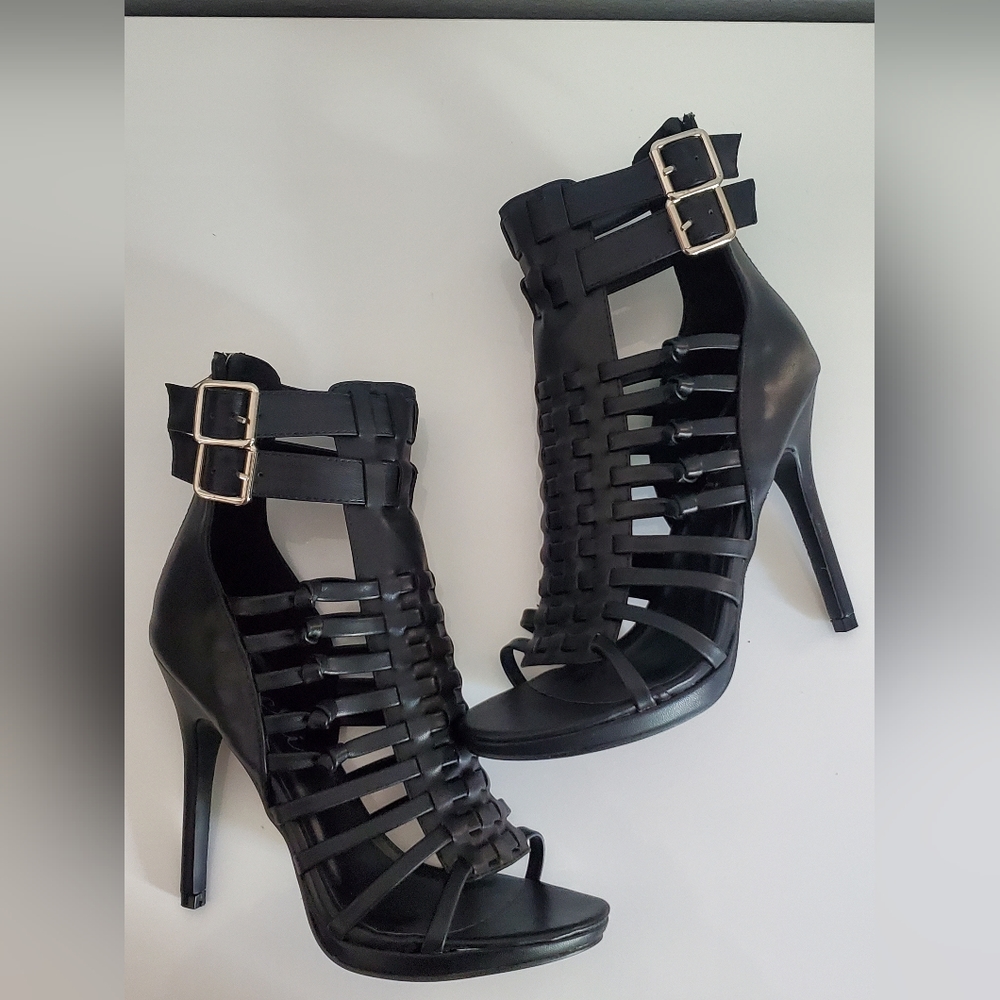 Black Caged Heels